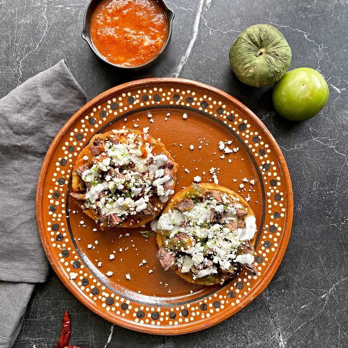 Bex’s Sopes de Carne Asada with 3 Salsas & Lime Crema