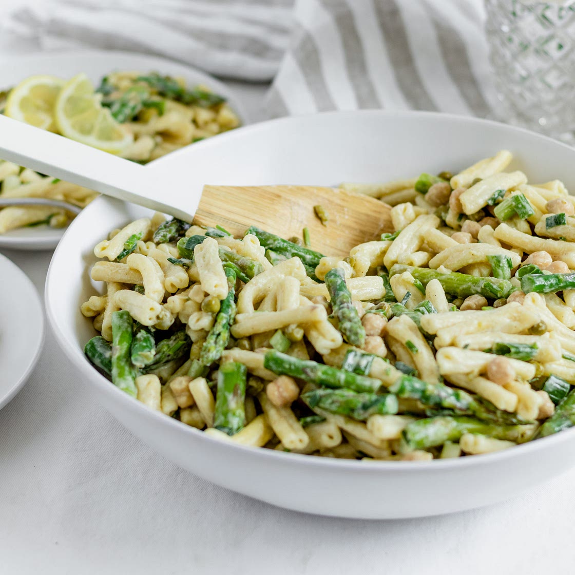 Asparagus, Pea and Chickpea Spring Pasta Salad (with a Creamy Lemon Dressing)