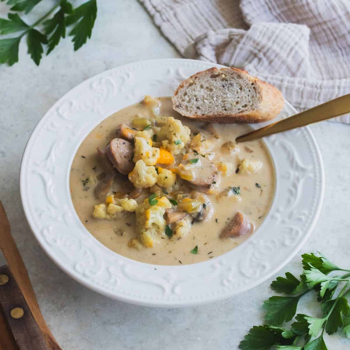 Cauliflower Mushroom Soup with Sausage