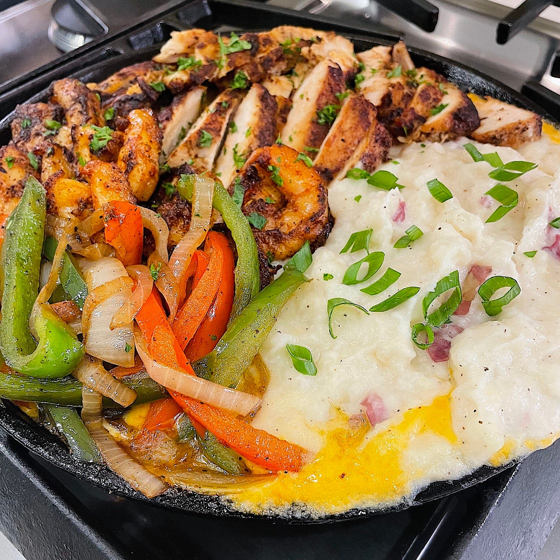 Sizzling Chicken, Shrimp & Cheese