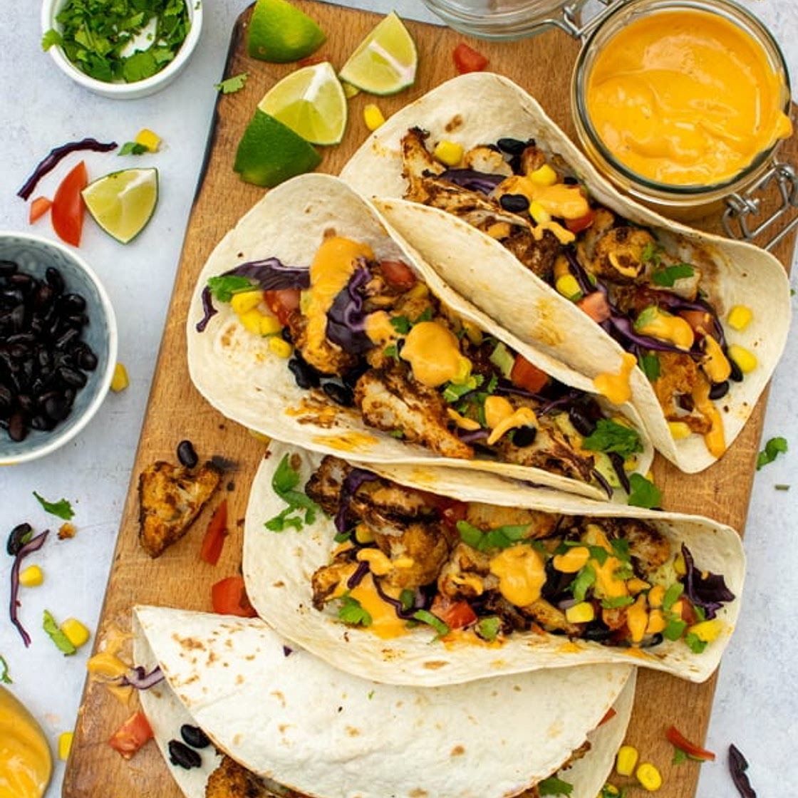 Cauliflower Tacos with Smoky Chipotle Mayo [vegan]