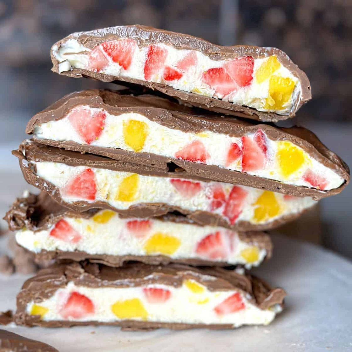 Chocolate Covered Mango Strawberry Yogurt Bars