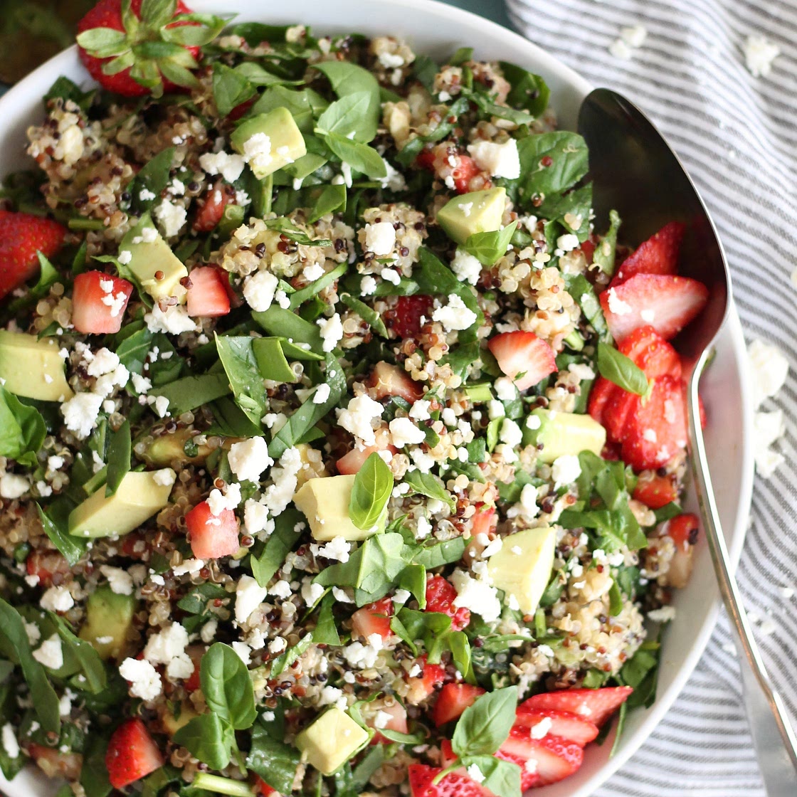 Strawberry Avocado Feta Spinach Quinoa Salad