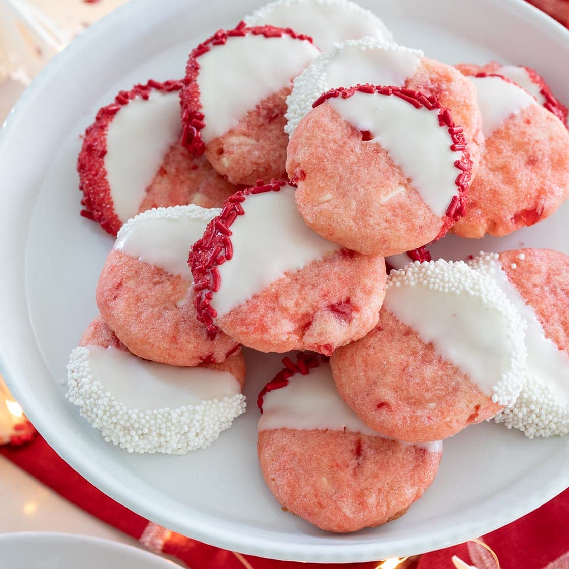 White Chocolate Cherry Shortbread Cookies