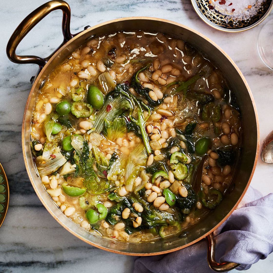 Navy Bean and Escarole Stew with Feta and Olives