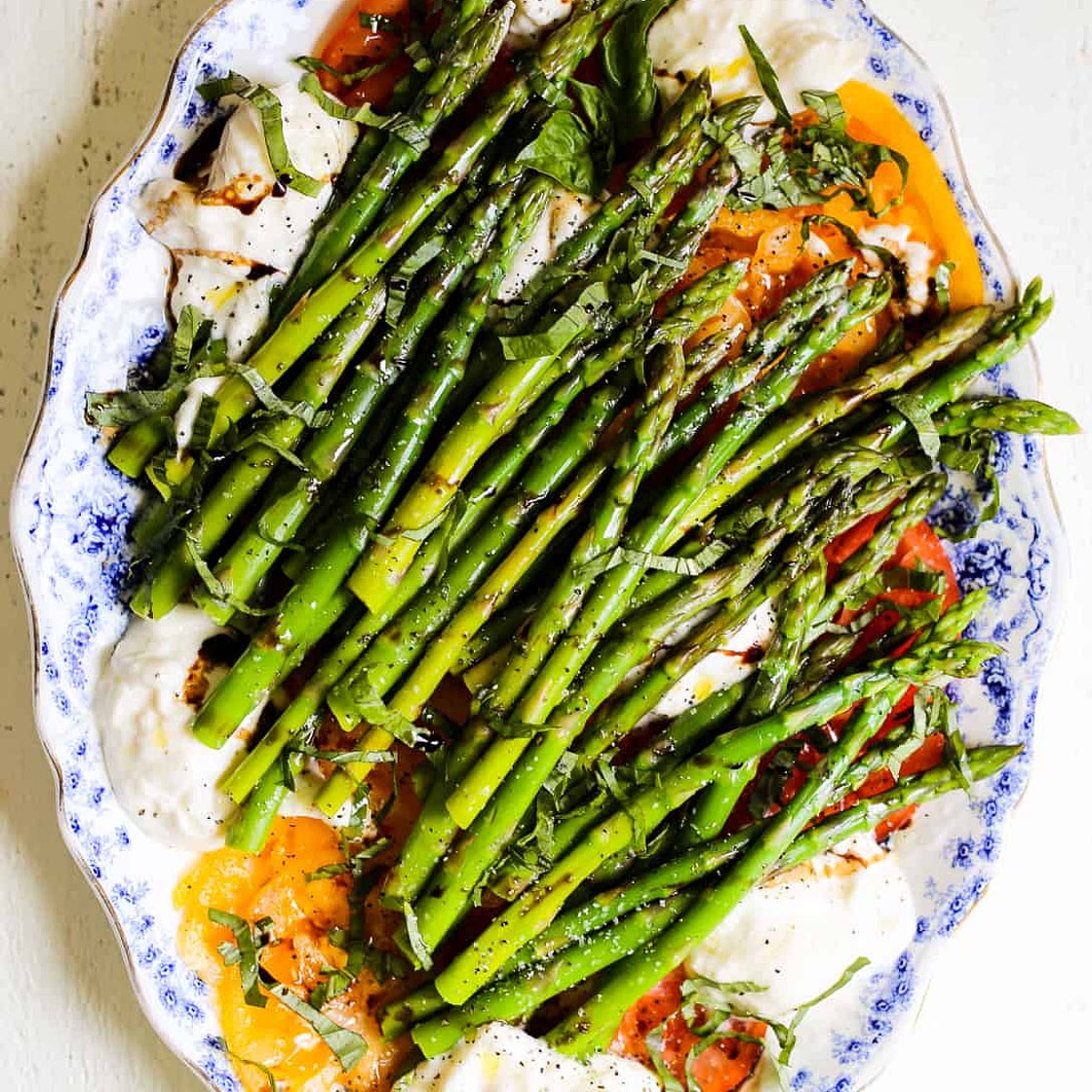 Asparagus and Tomato Caprese Salad with Burrata and Herbs