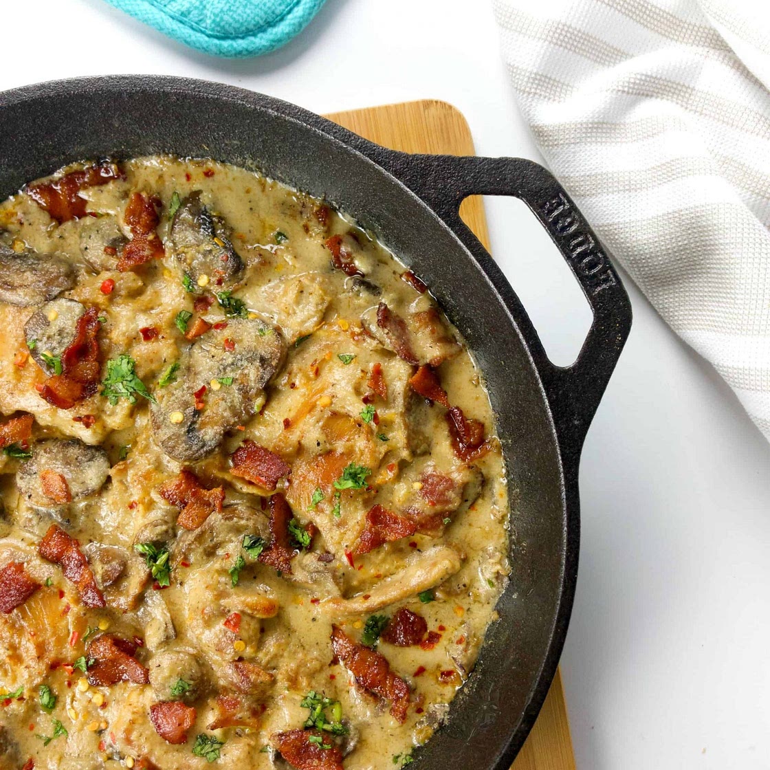 KETO BACON MUSHROOM CHICKEN IN CREAM SAUCE