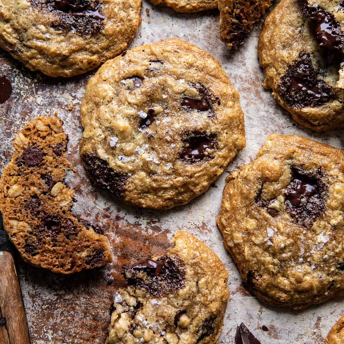 Salted Tahini Oatmeal Chocolate Chip Cookies