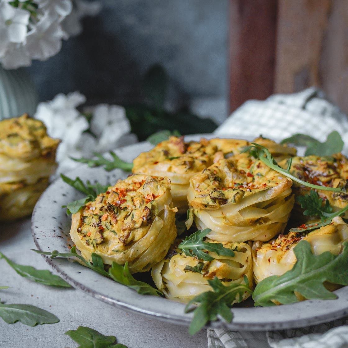 Gebackene Pfifferling-Nudelnester