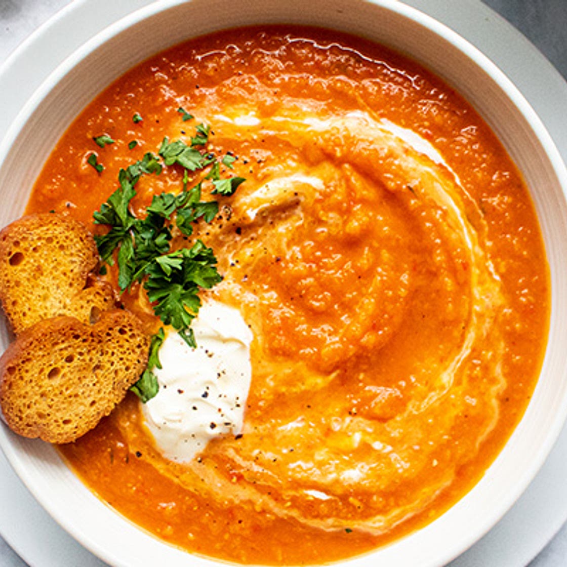 Creamy Roasted Sweet Potato and Red Pepper Soup