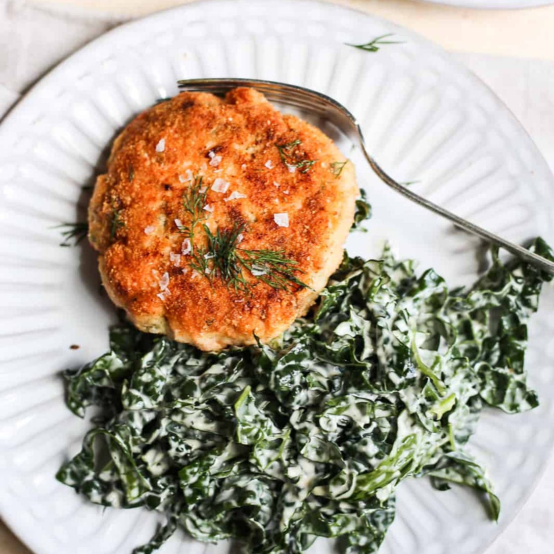 Salmon Burgers with Kale Caesar Salad