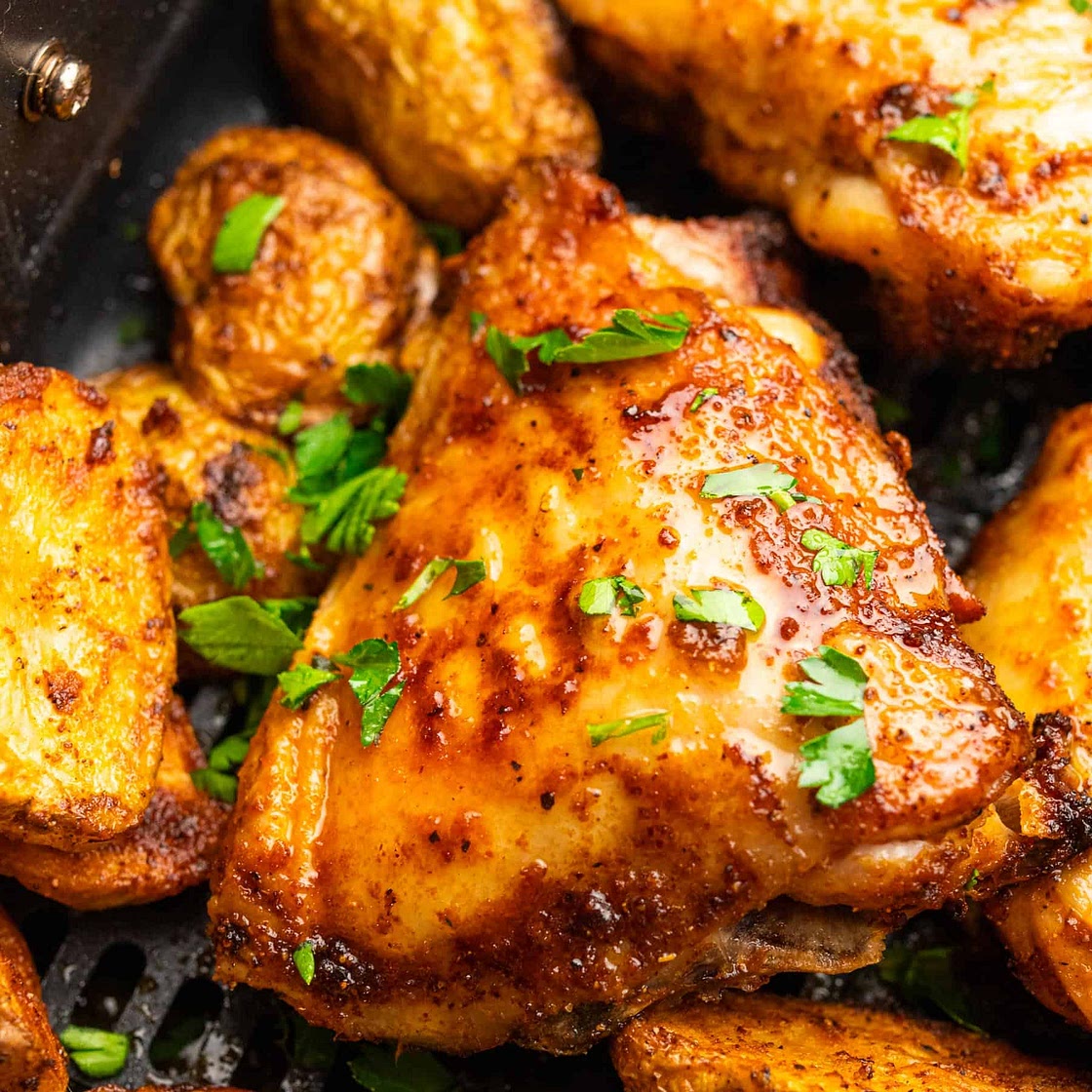 Air Fryer Chicken Thighs and Potatoes