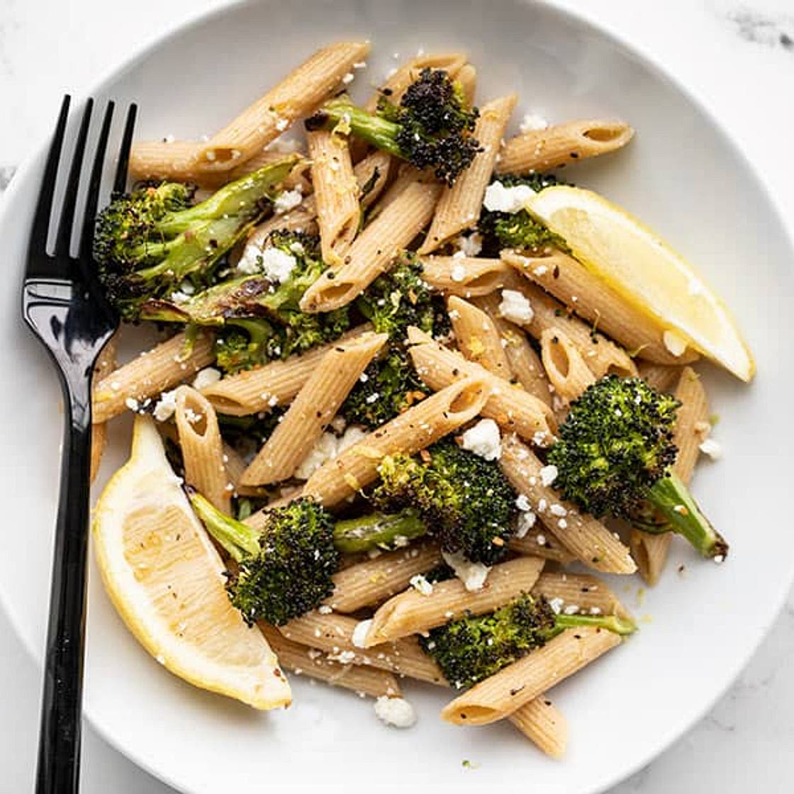 Roasted Broccoli Pasta with Lemon and Feta
