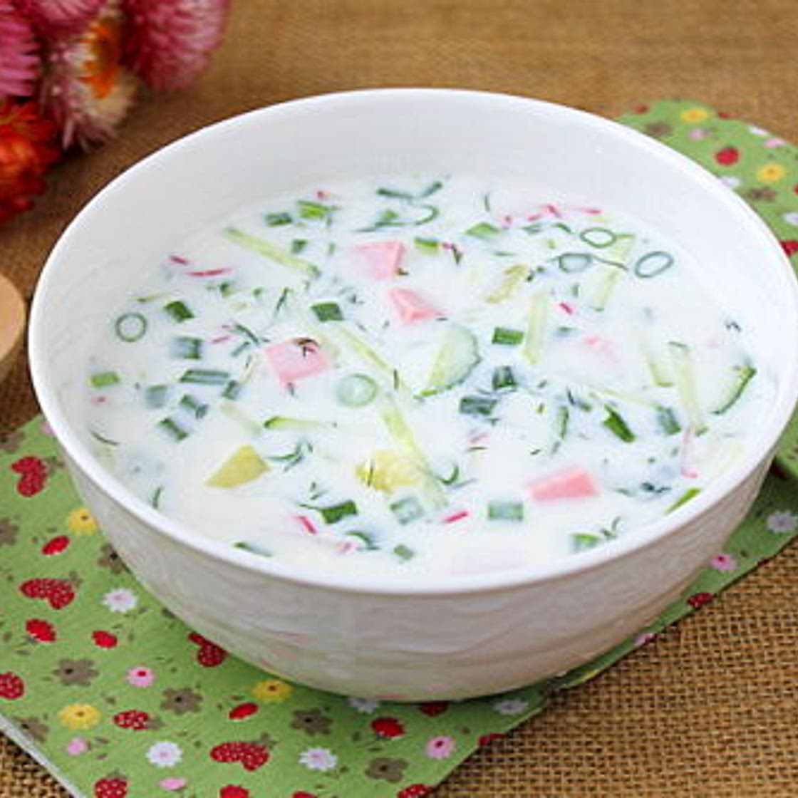 Окрошка на кефире с колбасой