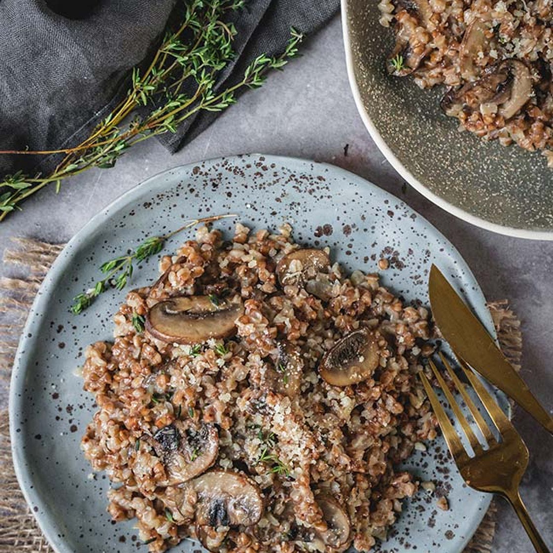 Creamy Buckwheat Risotto with Mushrooms