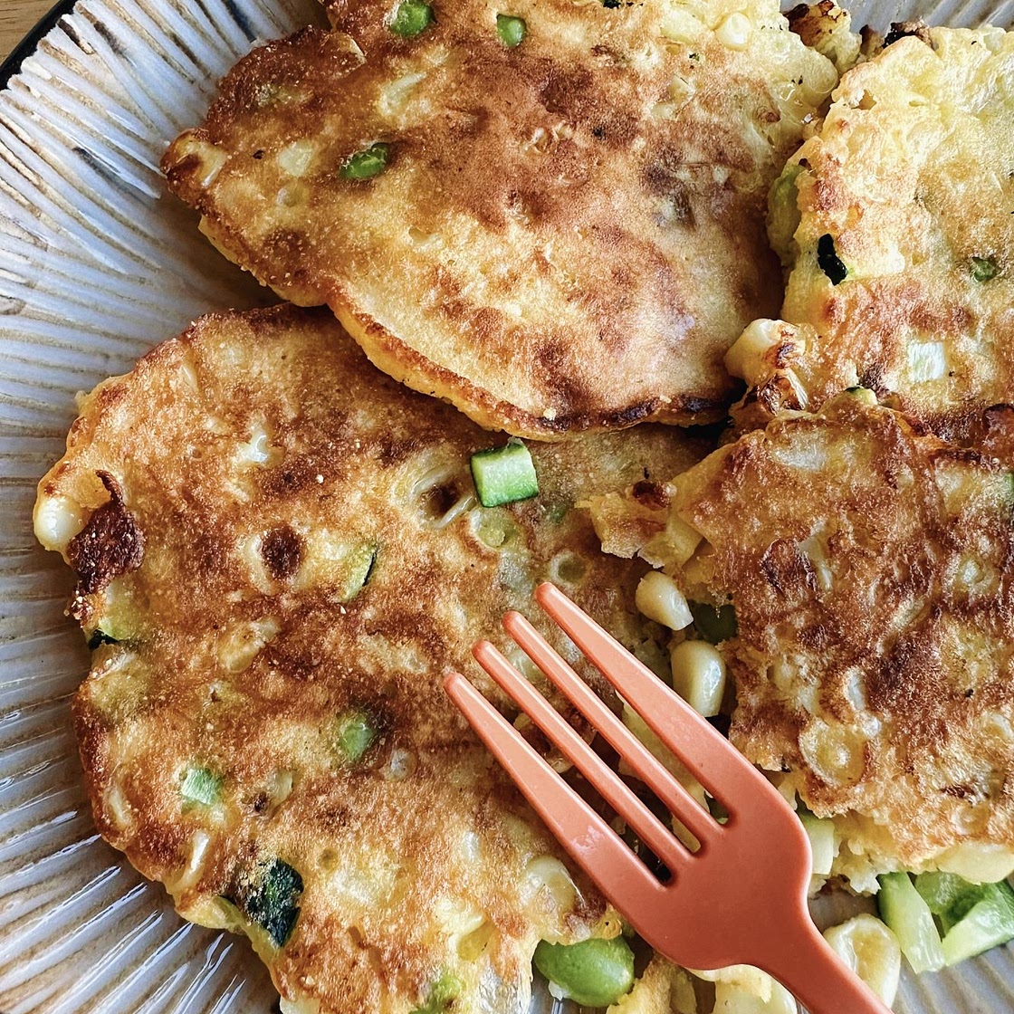 Zucchini, Edamame and Corn Fritters