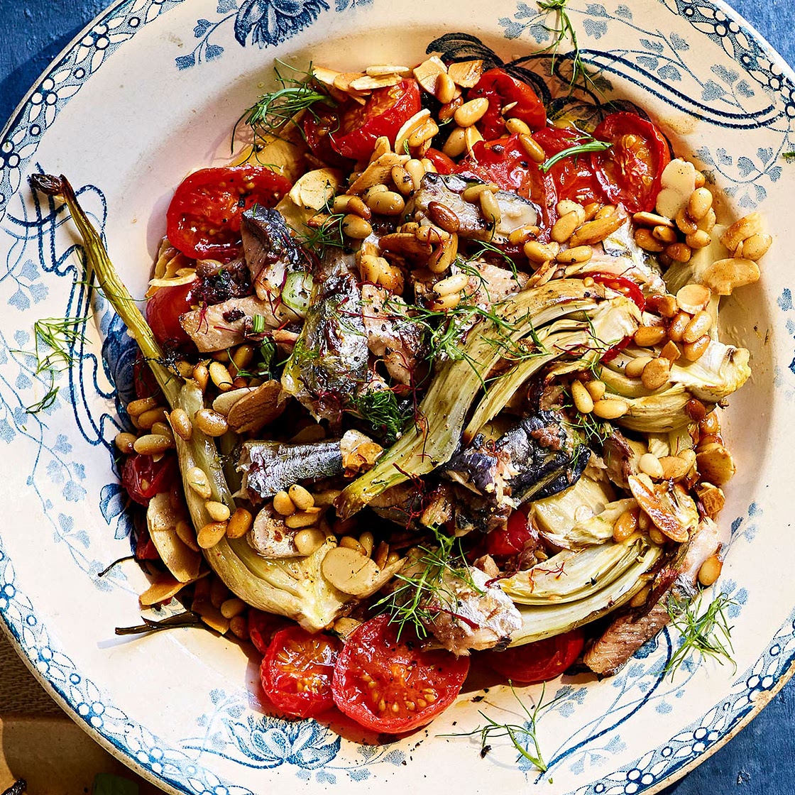 Sardines With Roasted Tomatoes, Fennel, and Saffron