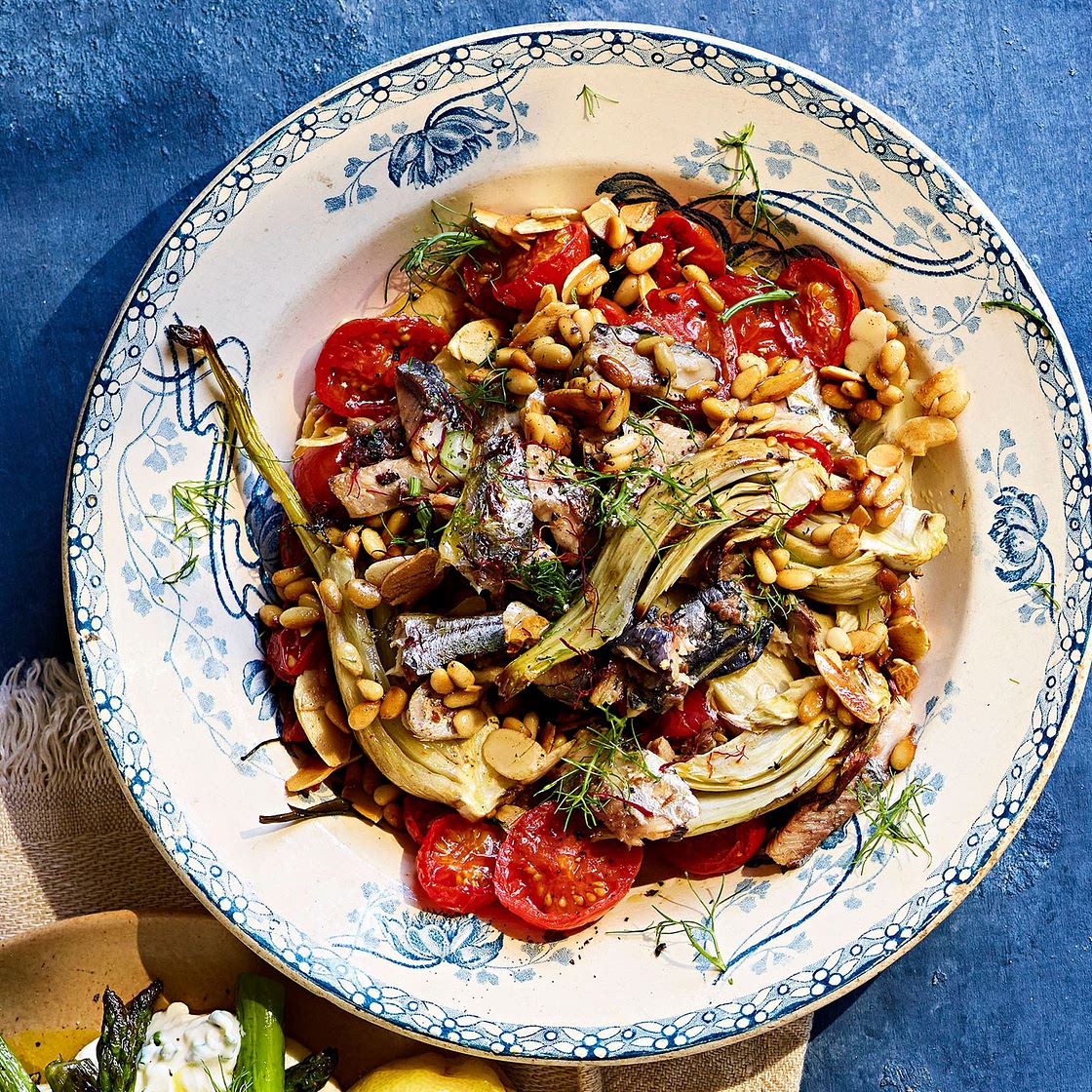 Sardines With Roasted Tomatoes, Fennel, and Saffron
