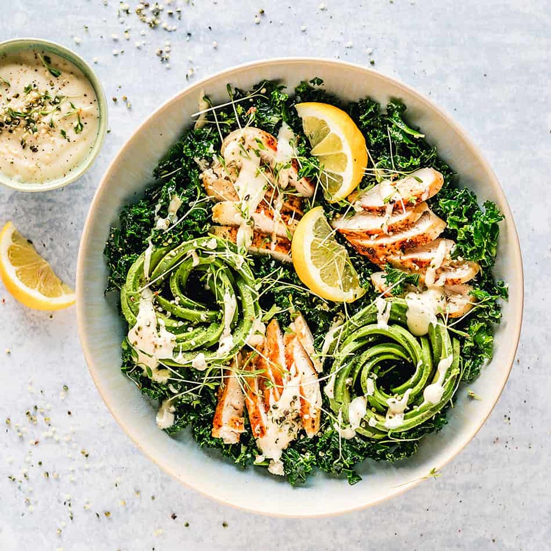 Kale Salad with Avocado and Caesar Dressing