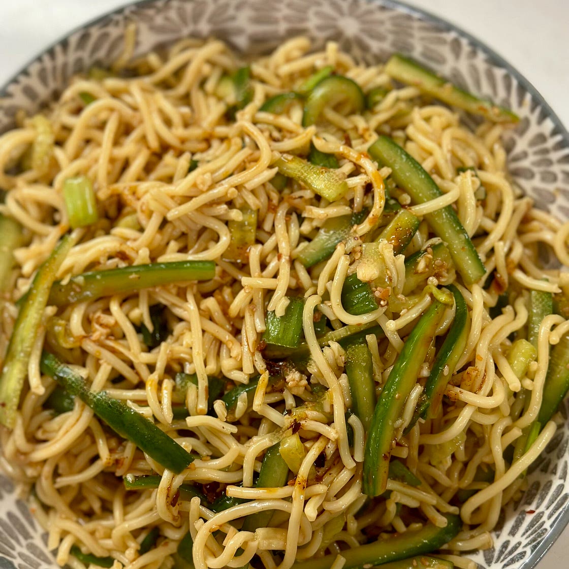 Sour Spicy Cold Noodles with Cucumber