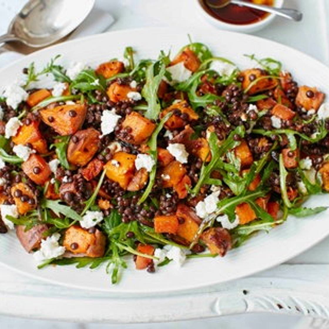 Sweet potato, lentil and feta salad