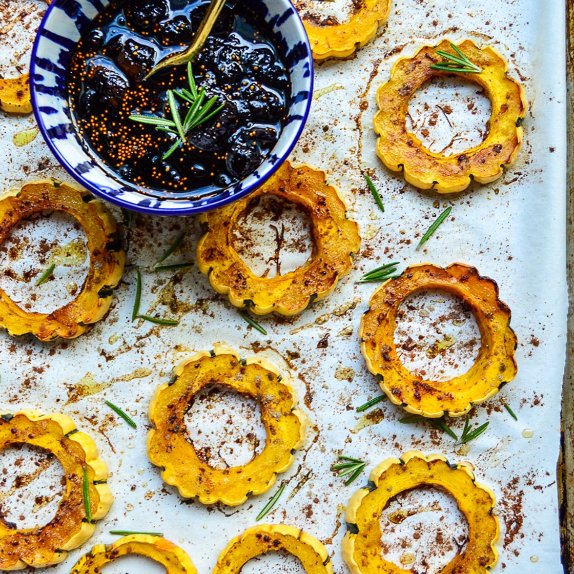 Cinnamon Roasted Delicata Squash with Balsamic-Fig Reduction