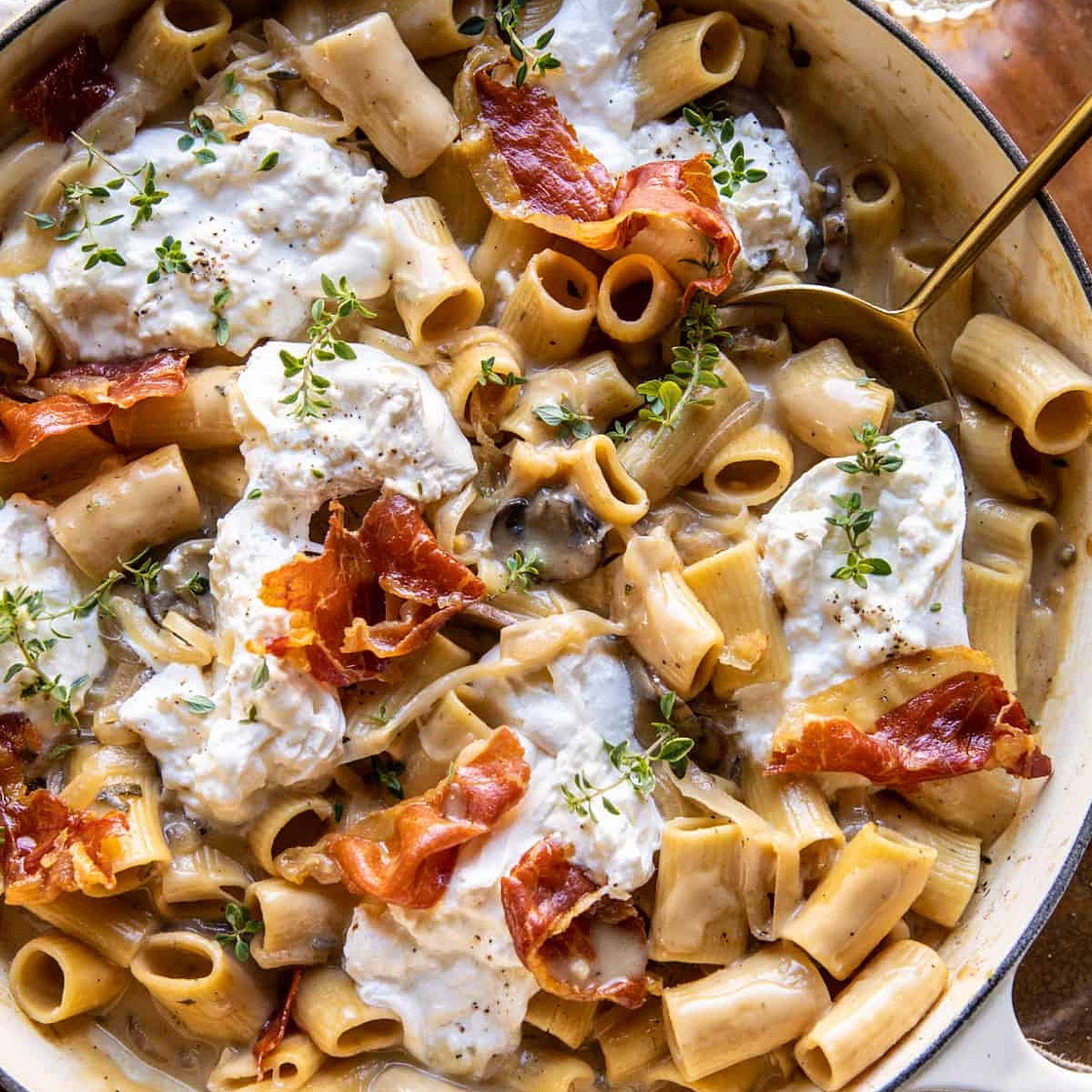 One Pot French Onion Pasta with Crispy Prosciutto