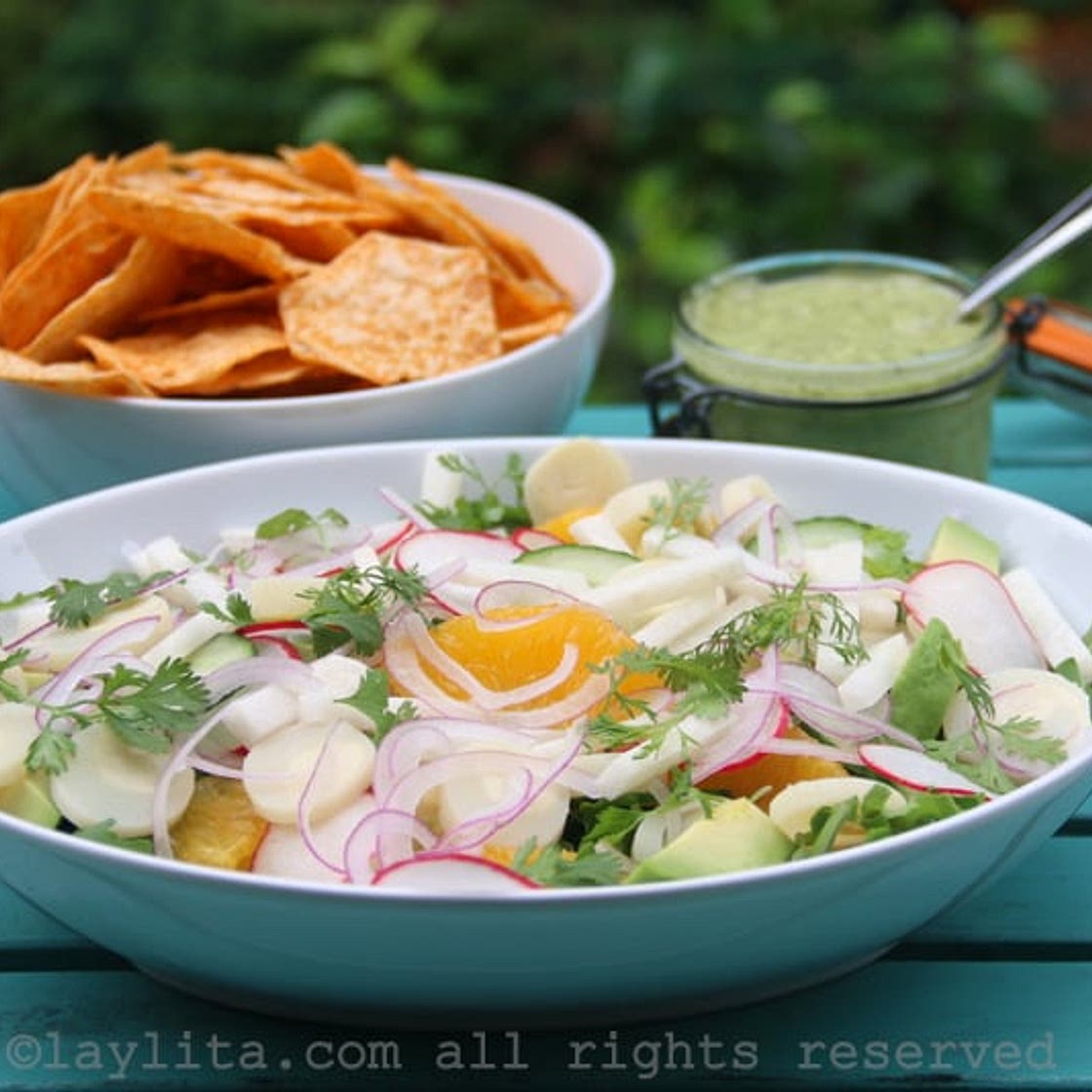 Latin chopped salad with hearts of palm, jicama, and avocado