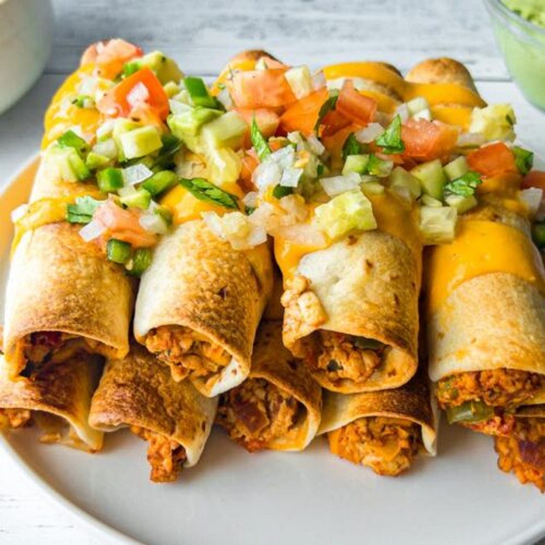 Baked Vegan Taquitos with Cilantro Lime Dip
