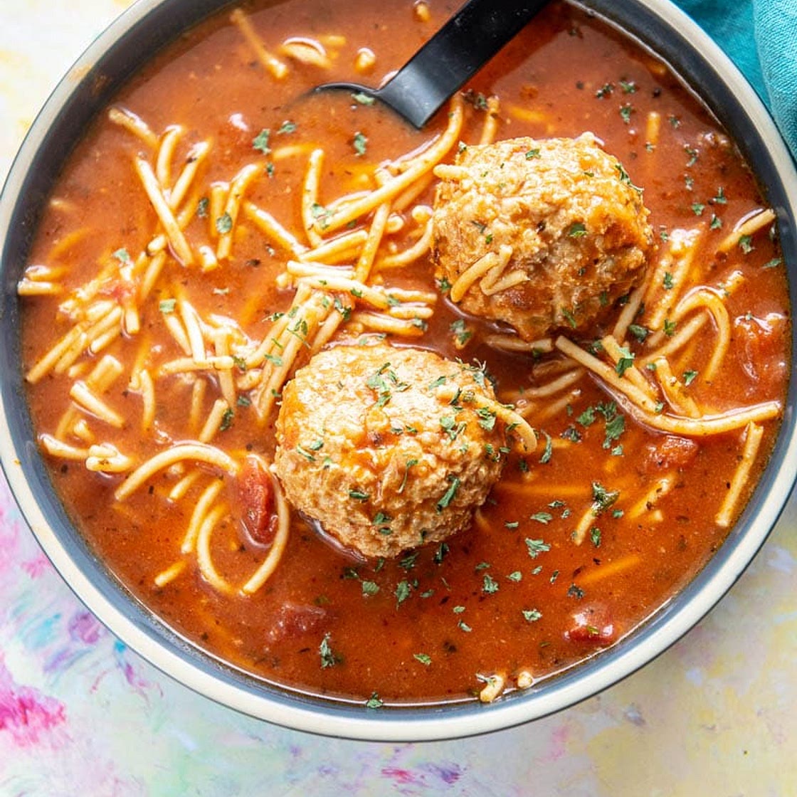 Slow Cooker Spaghetti and Meatball Soup