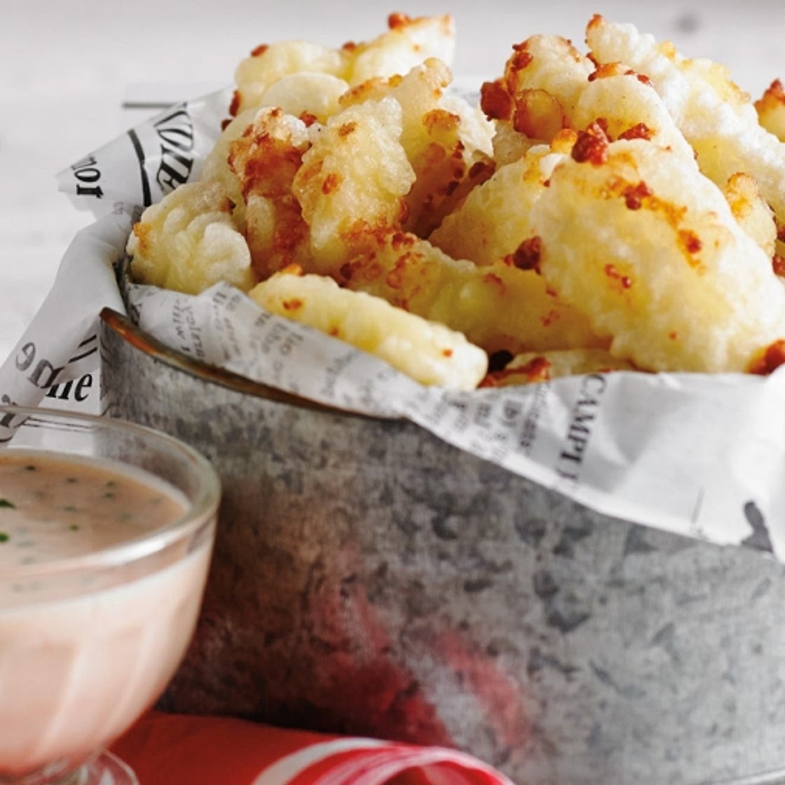 Fried Cheese Curds with Peach-Tandoori Dip