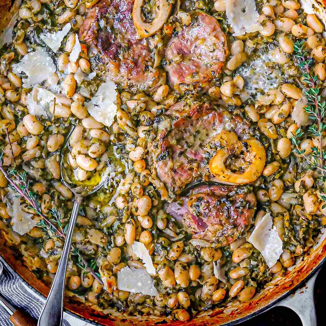 Braised Veal Shanks with White Beans & Kale