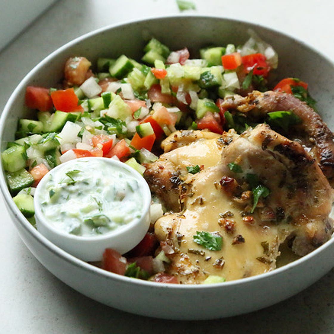 Garlicky Greek Baked Chicken and Tzatziki Recipe