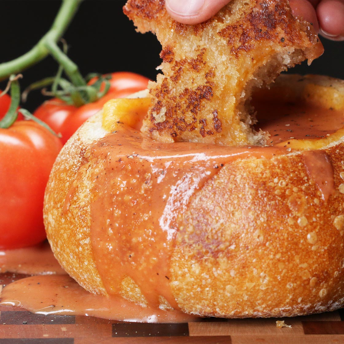 Grilled Cheese And Tomato Soup Bread Bowl Recipe by Tasty