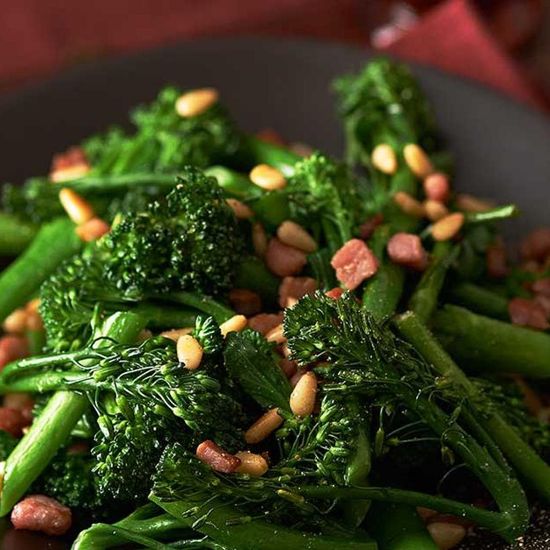 Tenderstem® broccoli with crispy pancetta and pine nuts
