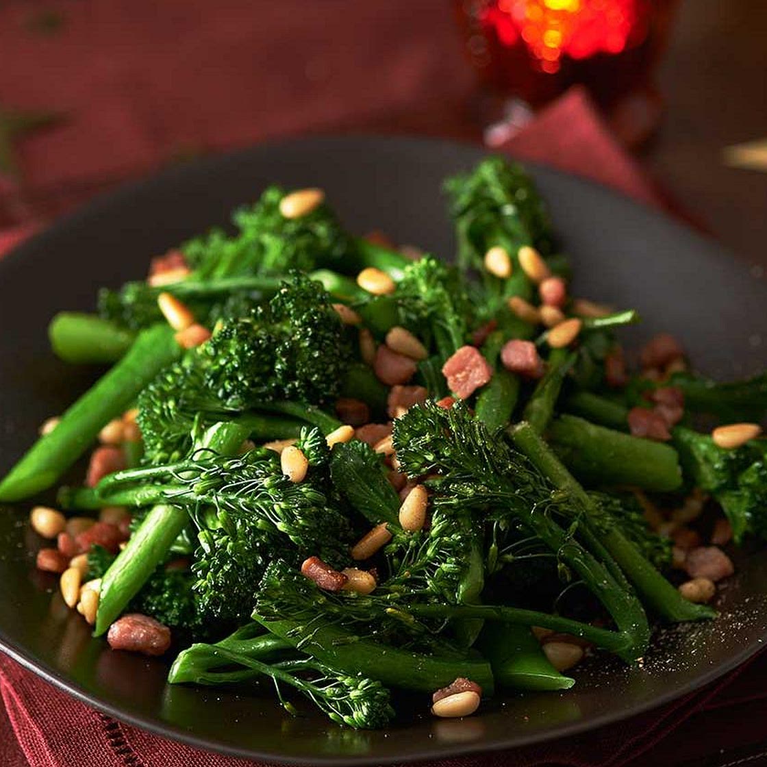 Tenderstem® broccoli with crispy pancetta and pine nuts