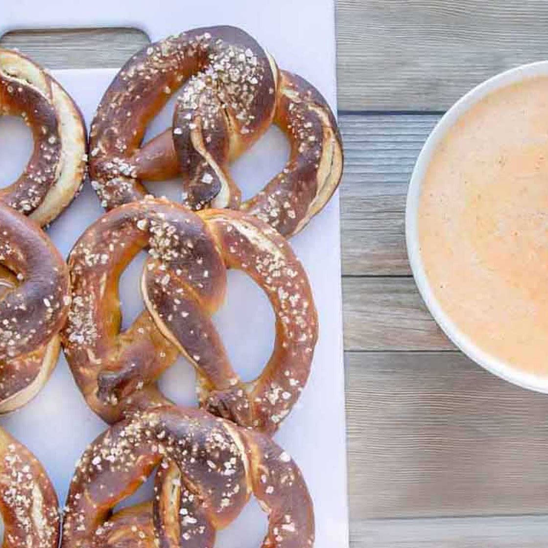 Tavern Beer Pretzels with Cheddar Sauce