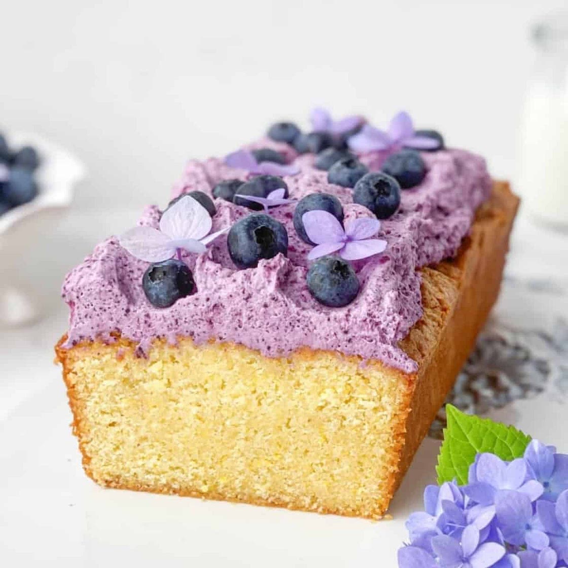 Cornmeal Pound Cake with Blueberry Whipped Cream