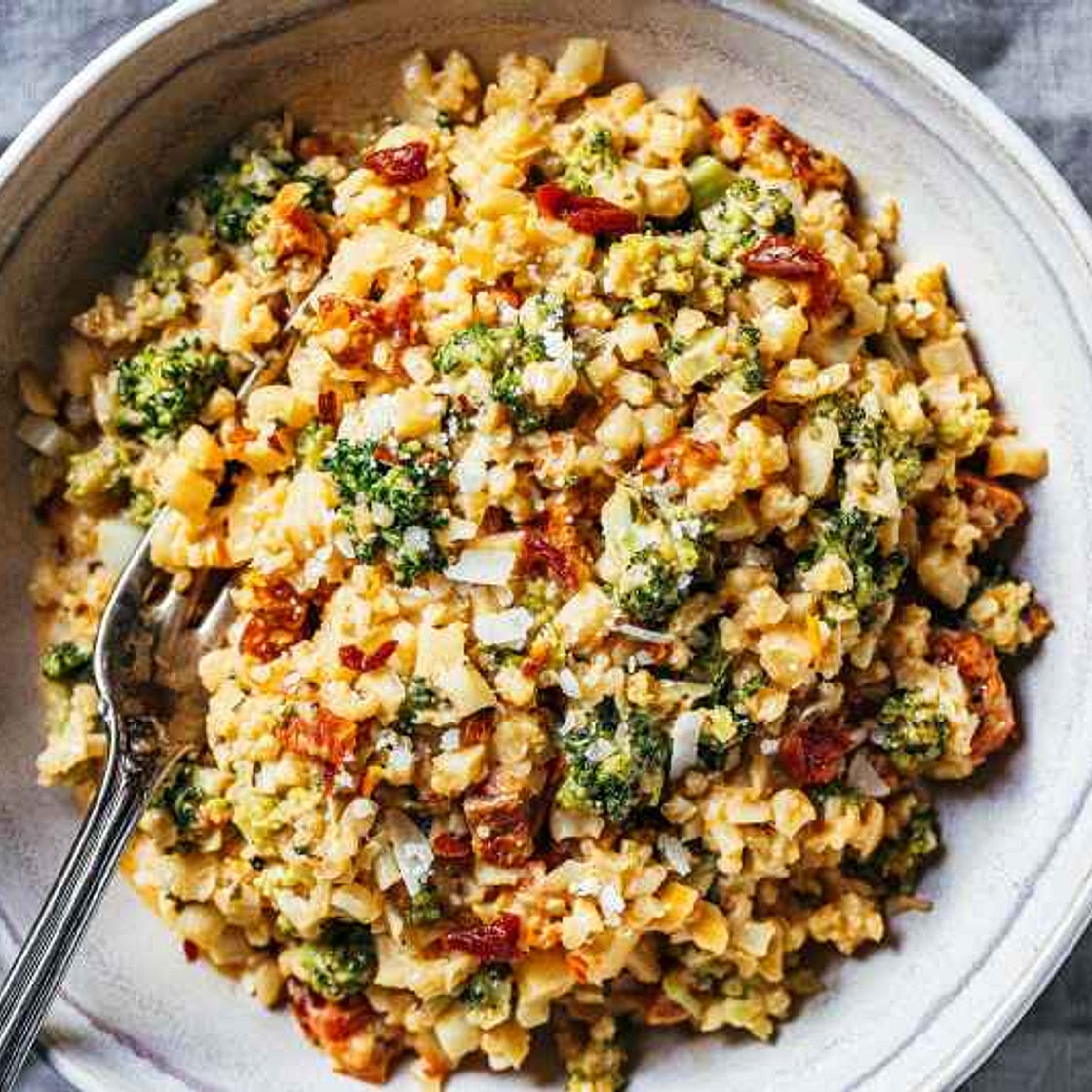 Creamy Broccoli and Cauliflower Stir-Fry with Sun-dried Tomatoes