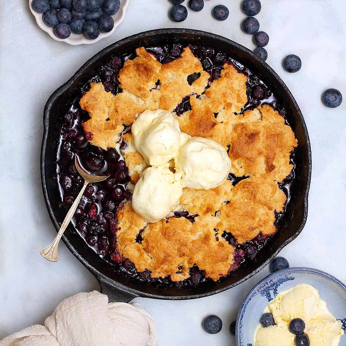 Vegan Blueberry Cobbler In A Skillet