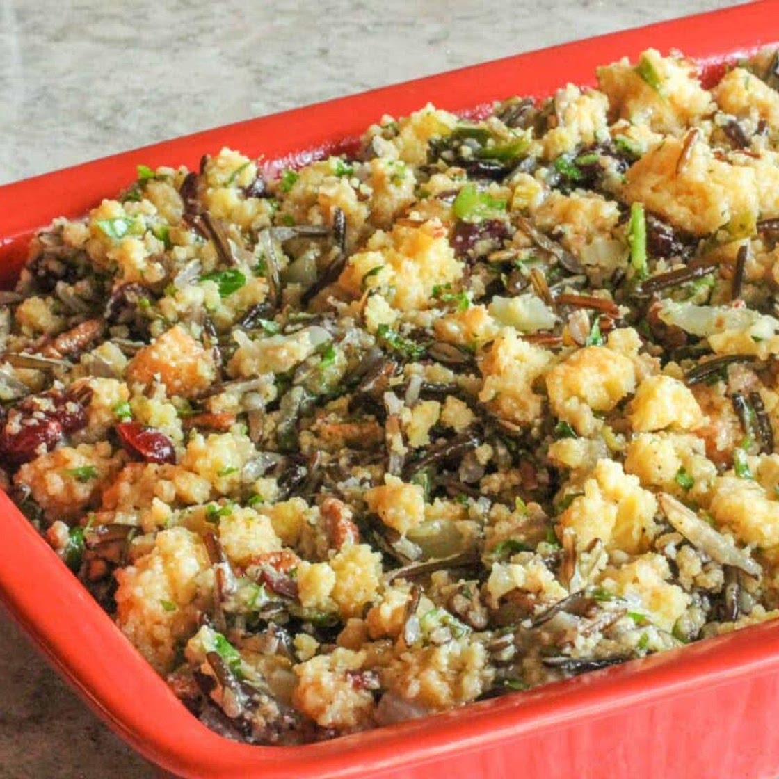 Cornbread and Wild Rice Stuffing with Pecans & Cranberries