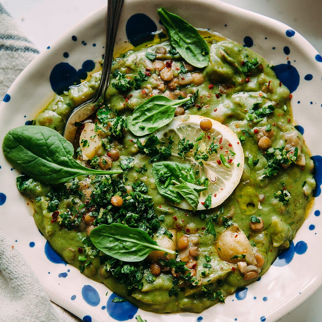Deep Green Lentil Stew with Spinach, Tahini & Lemon