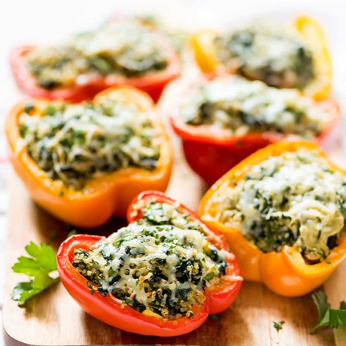 Spinach Artichoke Quinoa Stuffed Bell Peppers