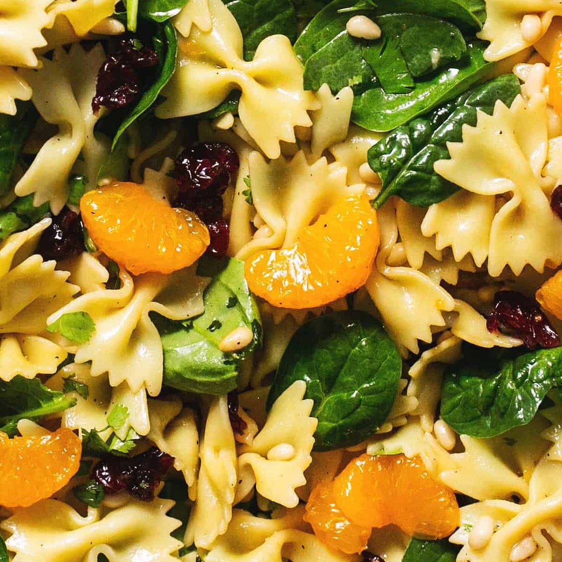 Mandarin Pasta Spinach Salad with Teriyaki Dressing