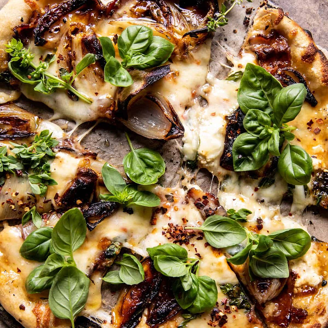 Caramelized Shallot and Bacon Goat Cheese Pizza