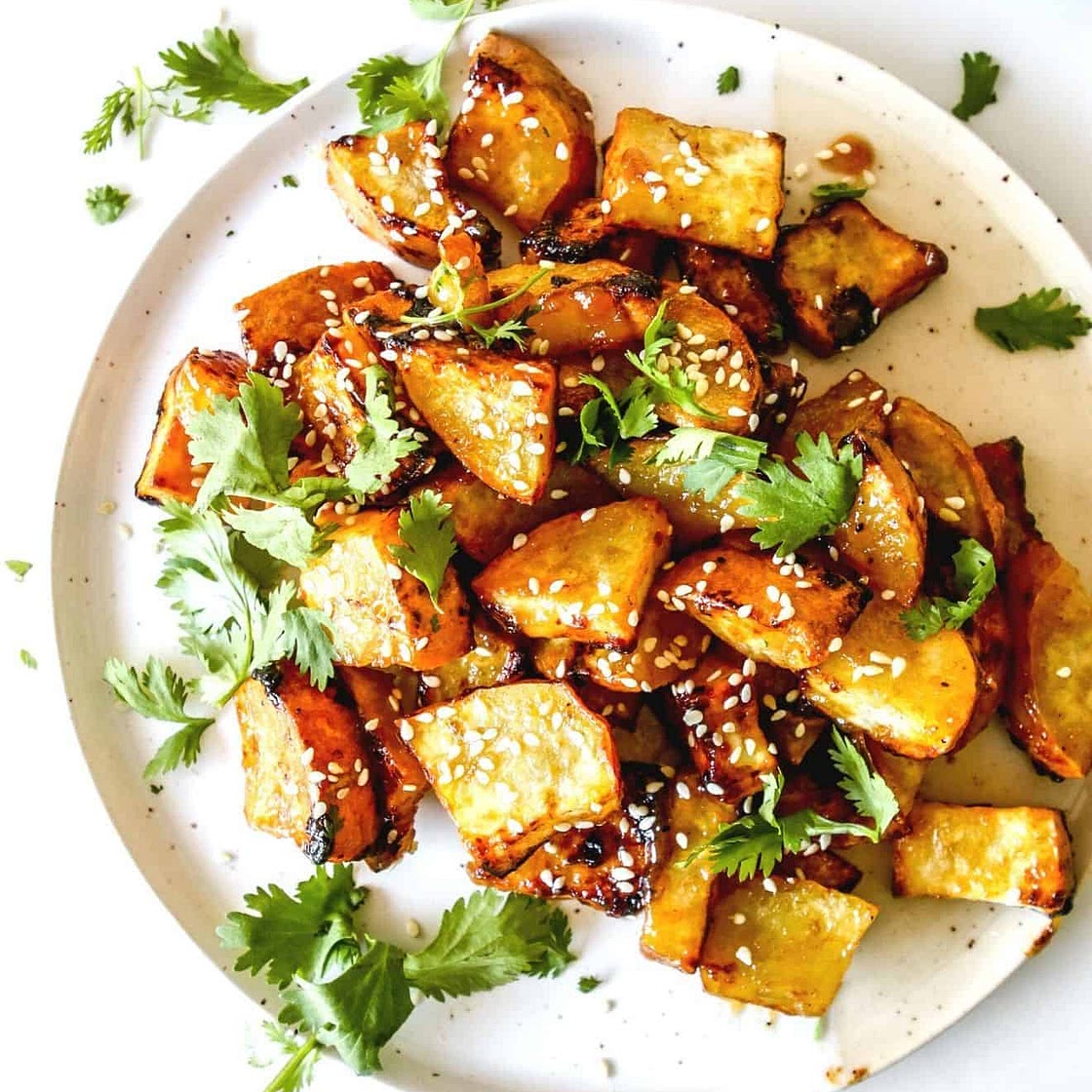 Miso Glazed Air Fryer Sweet Potatoes
