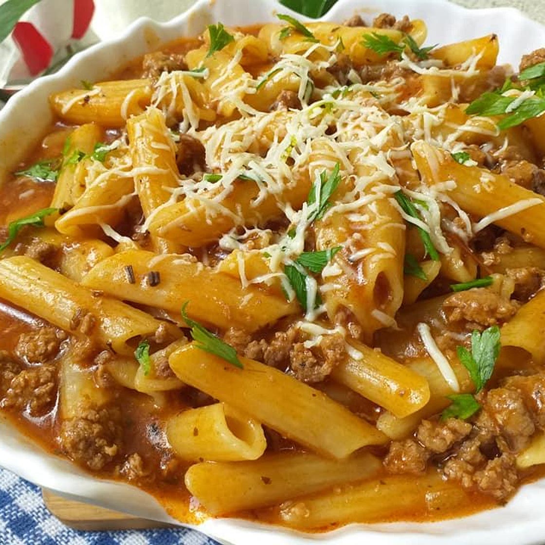 Receita de Macarrão com carne moída na panela de pressão