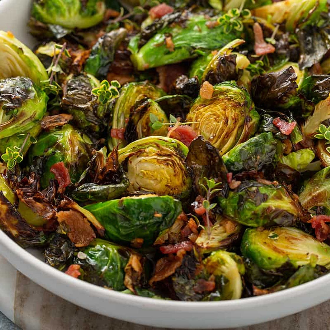 Air Fryer Brussels Sprouts with Bacon & Balsamic