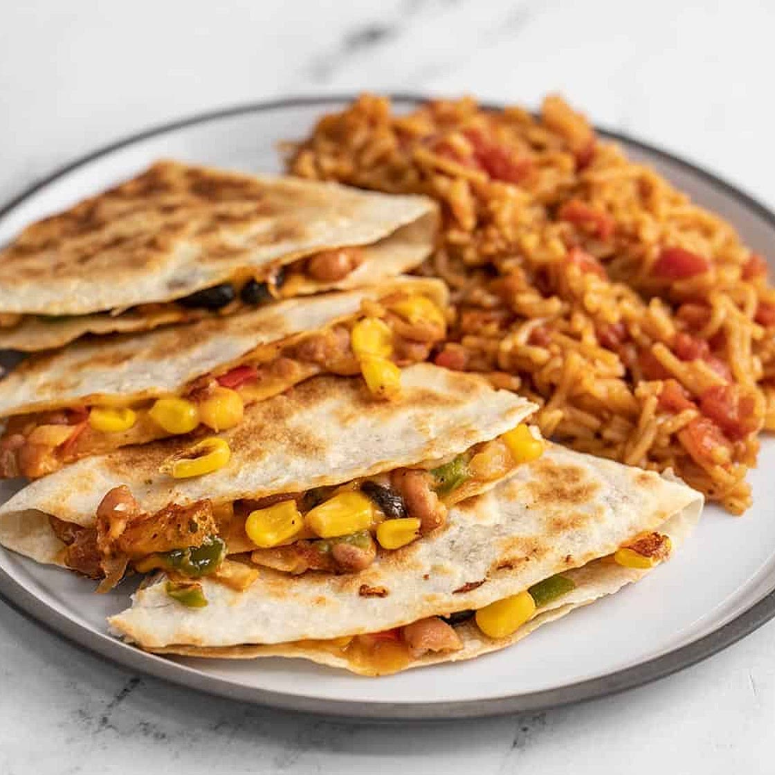 Bean Quesadillas and Spanish Rice