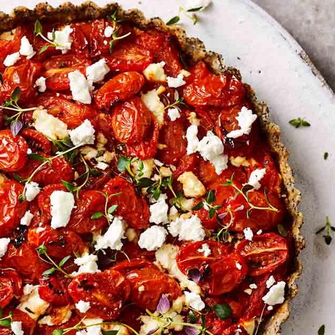 Tomato and feta tart with poppy seed pastry